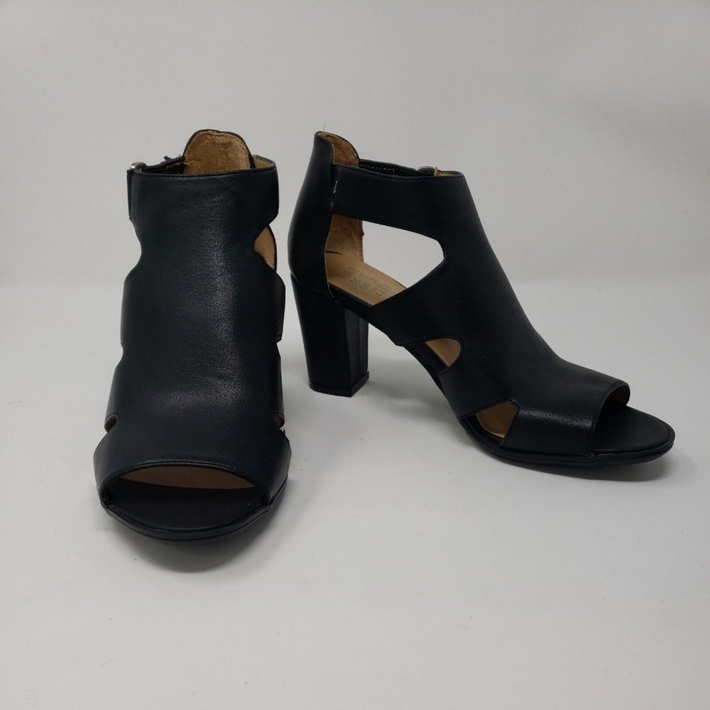 Naturalizer Lexie Block Heel Sandals Sz 8.5 - Black Peep Open Toe Cutout Booties